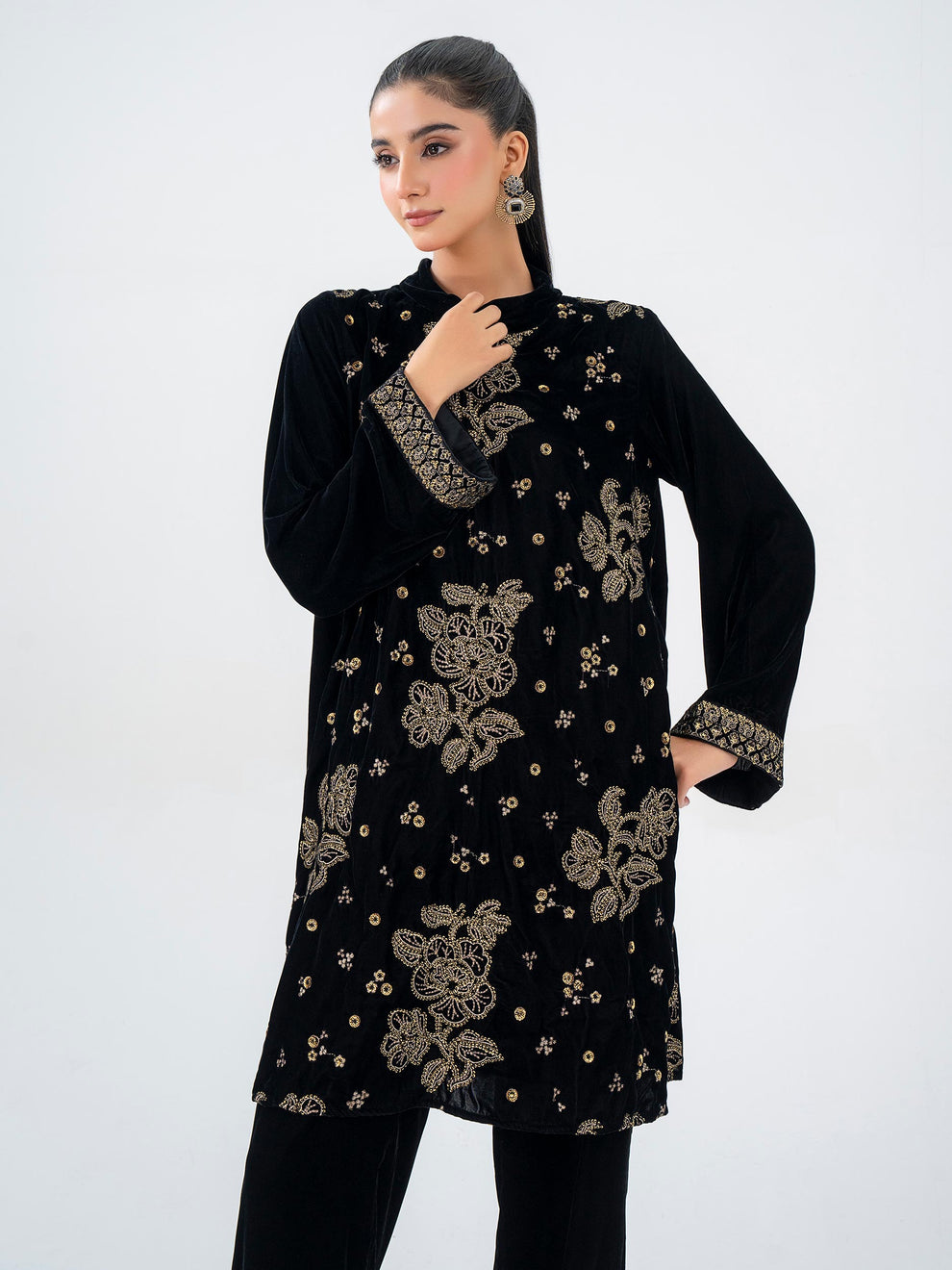 2 Piece Velvet Suit-Embroidered by LimeLight