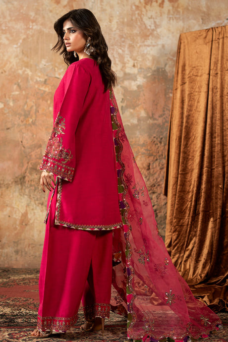 3-PC Embroidered Raw-Silk Suit By Charizma
