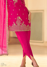 Hot Pink Crepe Silk Dhoti Suit