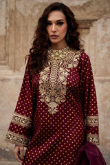 3-PC Embroidered Raw-Silk Suit By Charizma