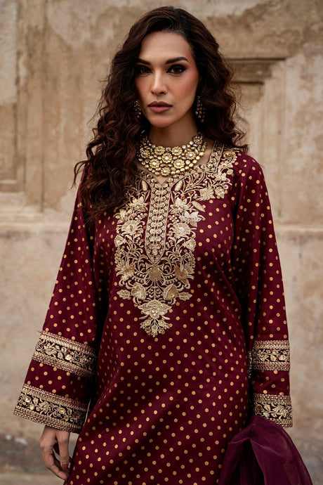 3-PC Embroidered Raw-Silk Suit By Charizma