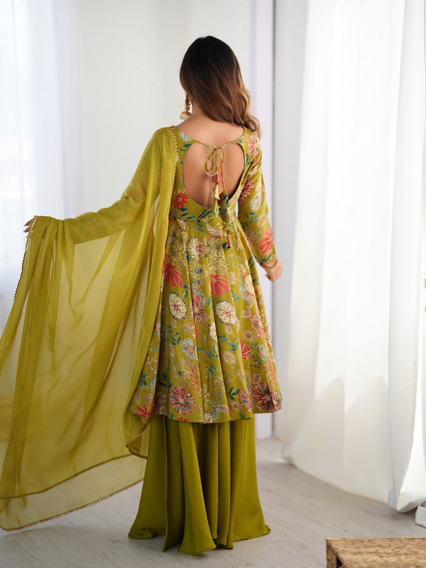 Mehndi Color Raman silk Printed Plazzo Suit