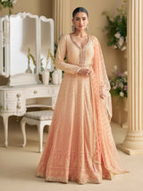 Peach Pink Real Georgette Chikankari Anarkali Suit with Dupatta