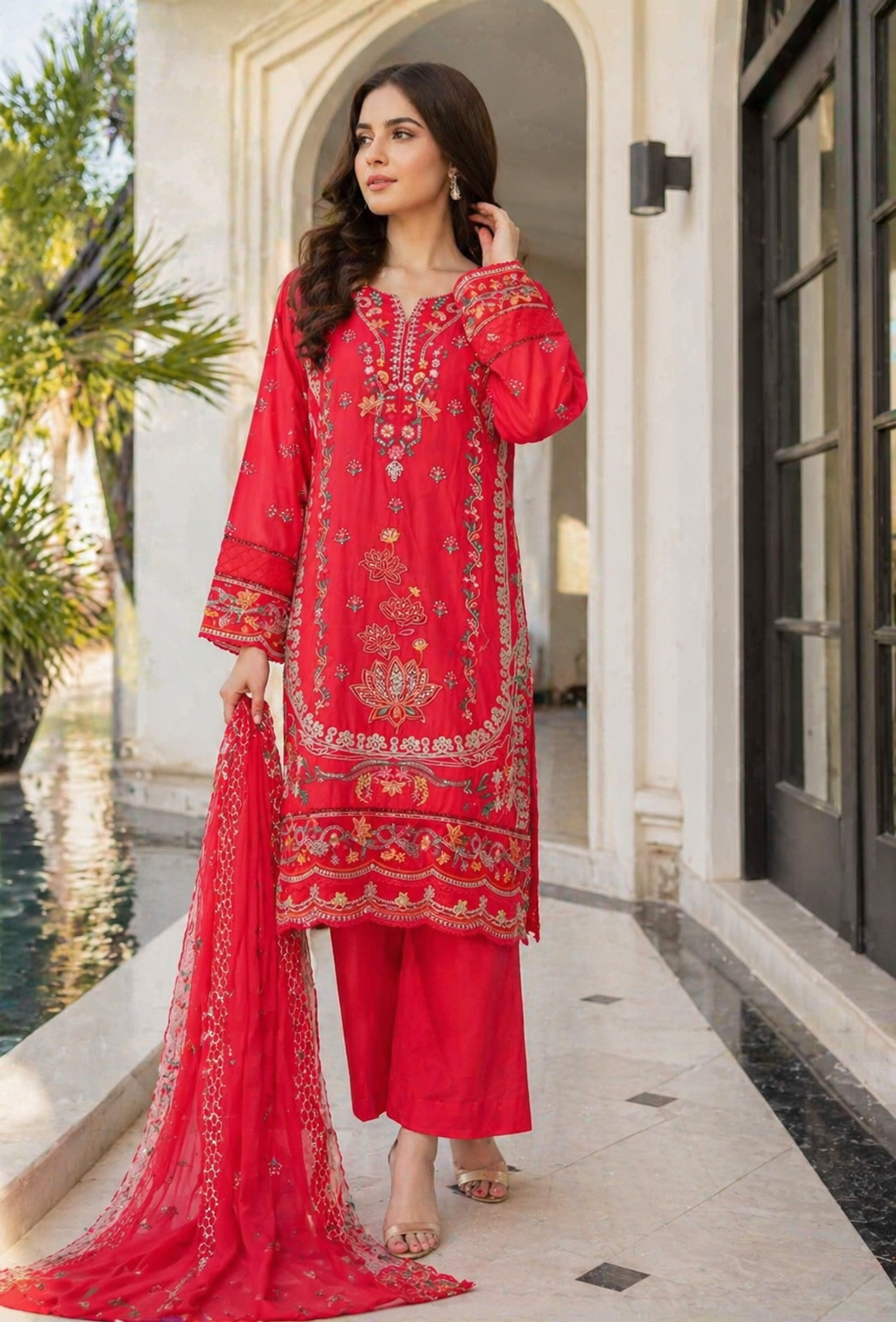Bin Saeed Luxury Embroidered Lawn With Chiffon Dupatta