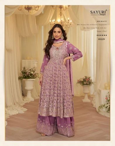 Mauve Georgette Embroidered Anarkali Suit Set