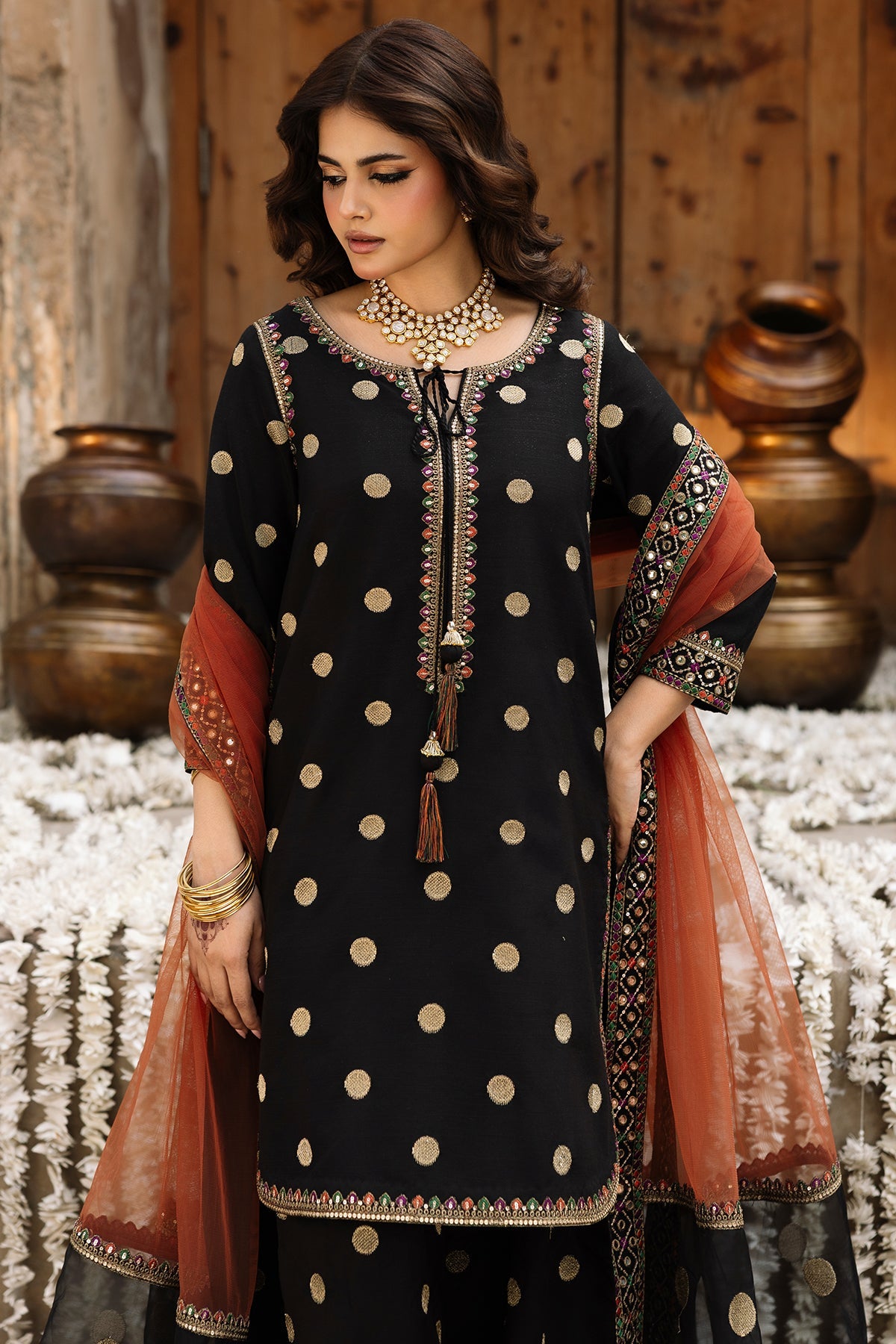 3-PC Embroidered Raw-Silk Suit By Charizma