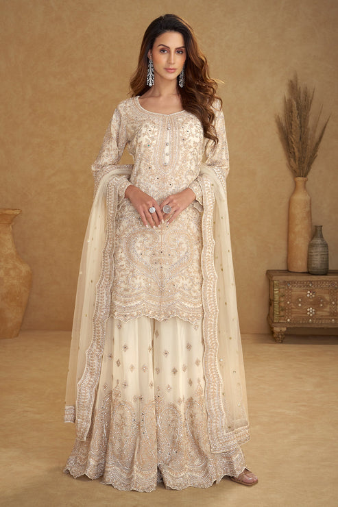 Blue Grey Embroidered Net Suit