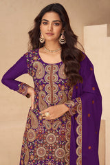 Purple Embroidered Chinon Suit
