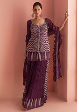 Wine Chinon Silk Palazzo Suit By Sayuri