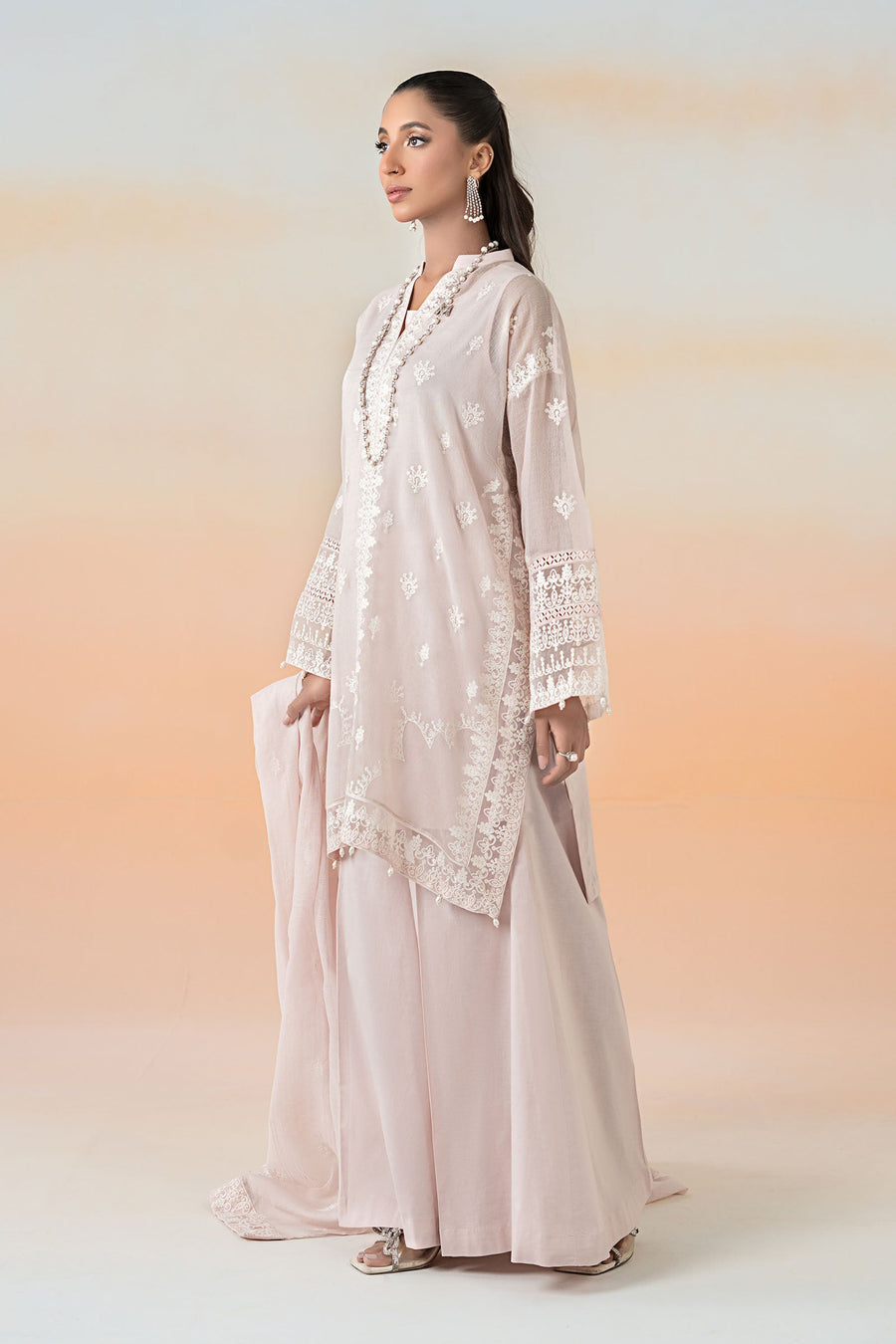 Maria. B. Embroidered Cotton Net Suit