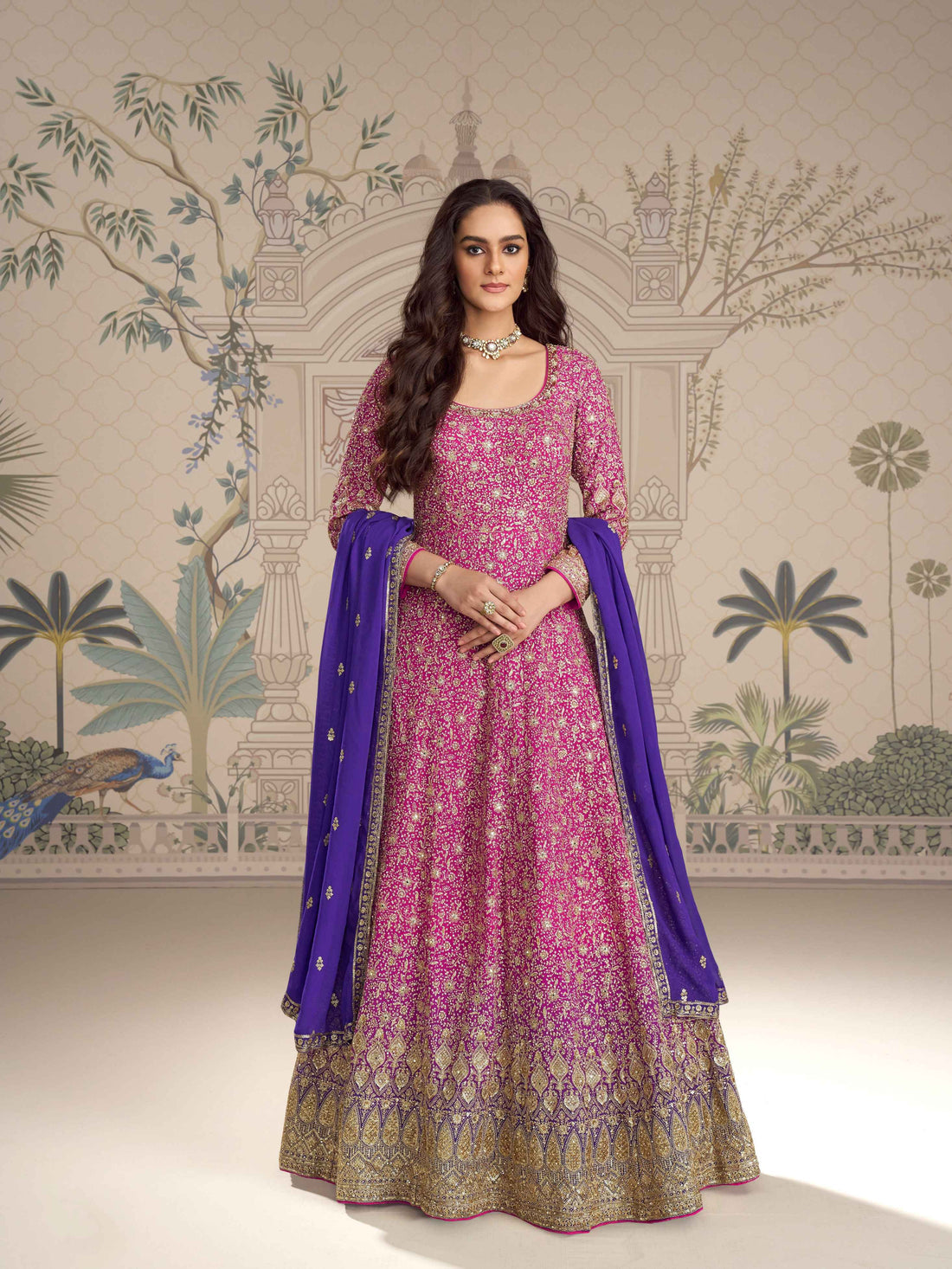 Pink Georgette Zarkan Embroidered Anarkali Gown with Dupatta