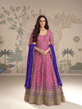 Pink Georgette Zarkan Embroidered Anarkali Gown with Dupatta