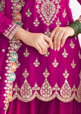 Magenta Resham Embroidered Chinon Palazzo Suit