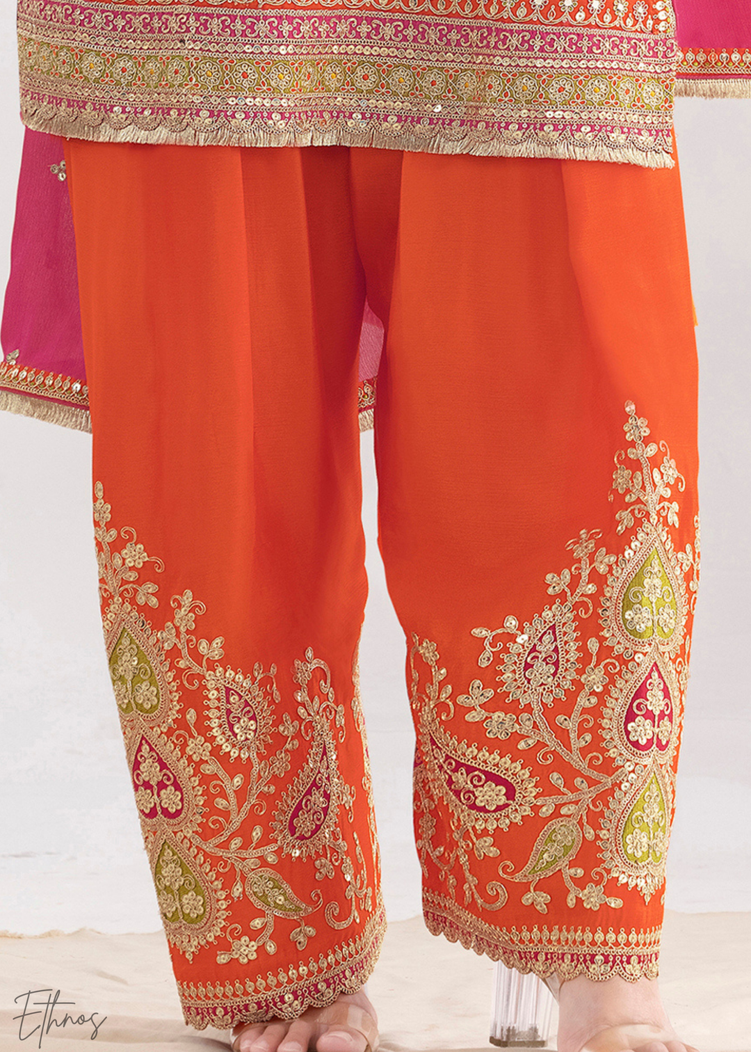 Pumpkin Orange Chinon Silk Salwar Suit