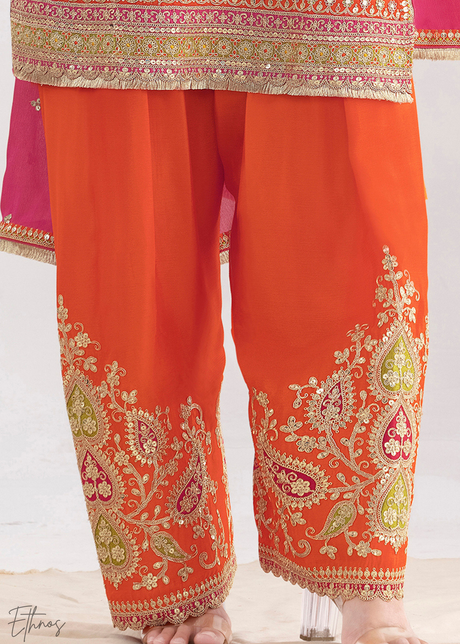Pumpkin Orange Chinon Silk Salwar Suit
