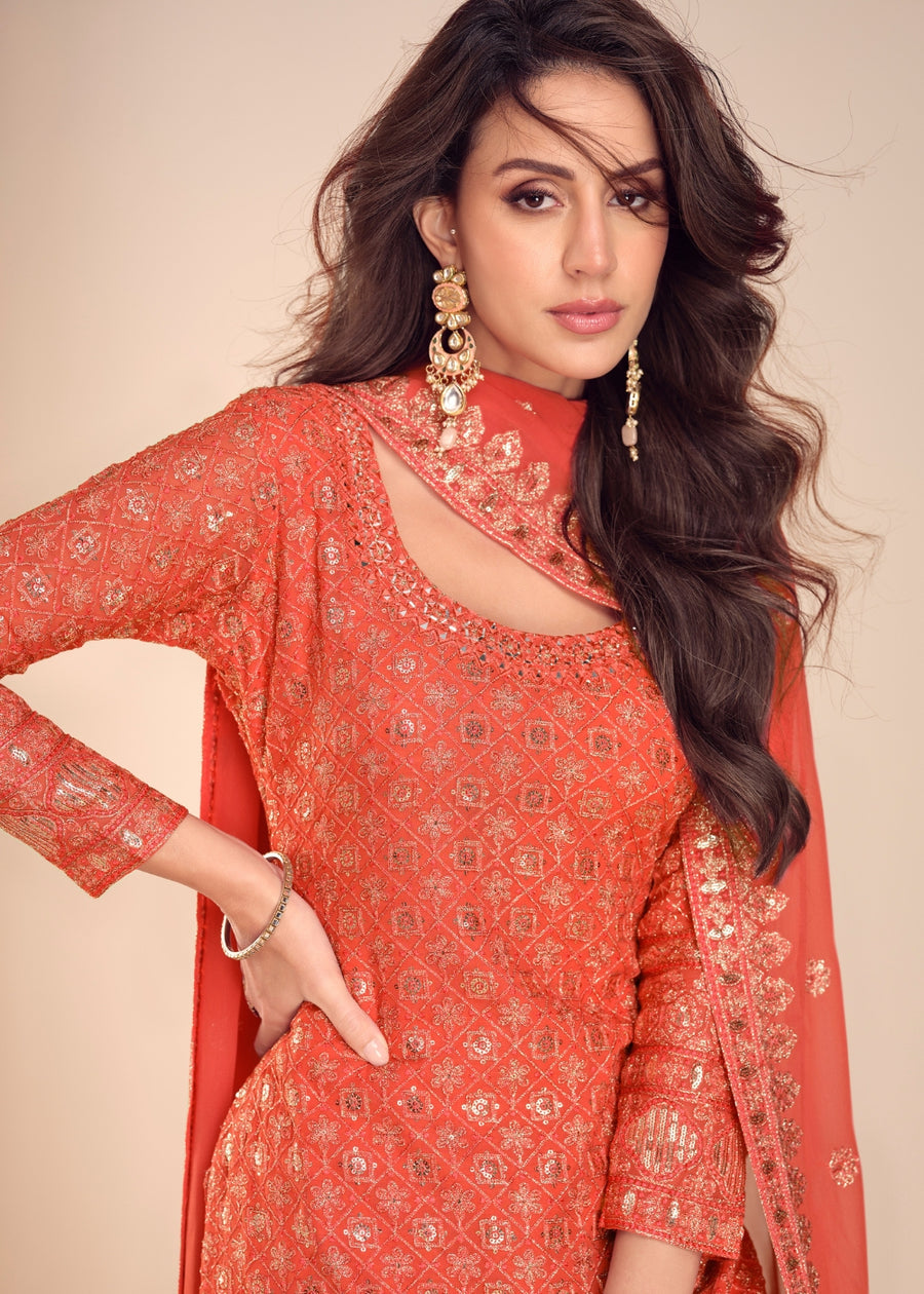 Coral Orange Georgette Gharara Suit