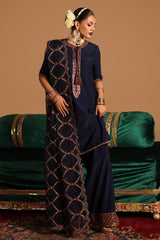 3-PC Embroidered Raw-Silk Suit by Charizma