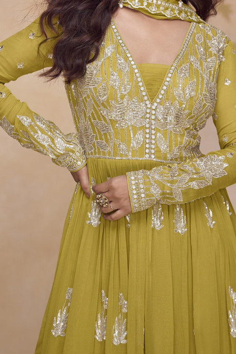 Mustard Chinon Silk With Palazzo Suit