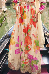 Cream Chinon Silk Gown with Dupatta