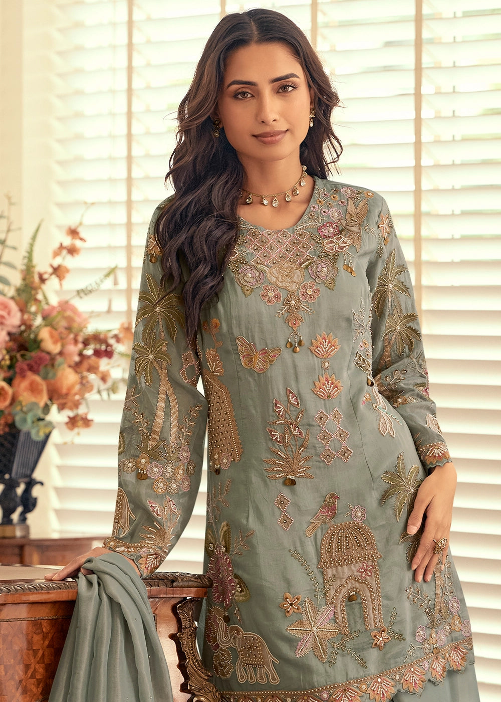 Echo Grey Simar Silk Palazzo Suit