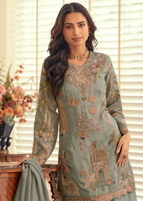 Echo Grey Simar Silk Palazzo Suit