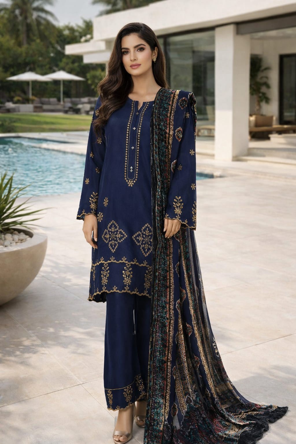 Sada Bahar Embroidered Viscose with Palachi Shawl