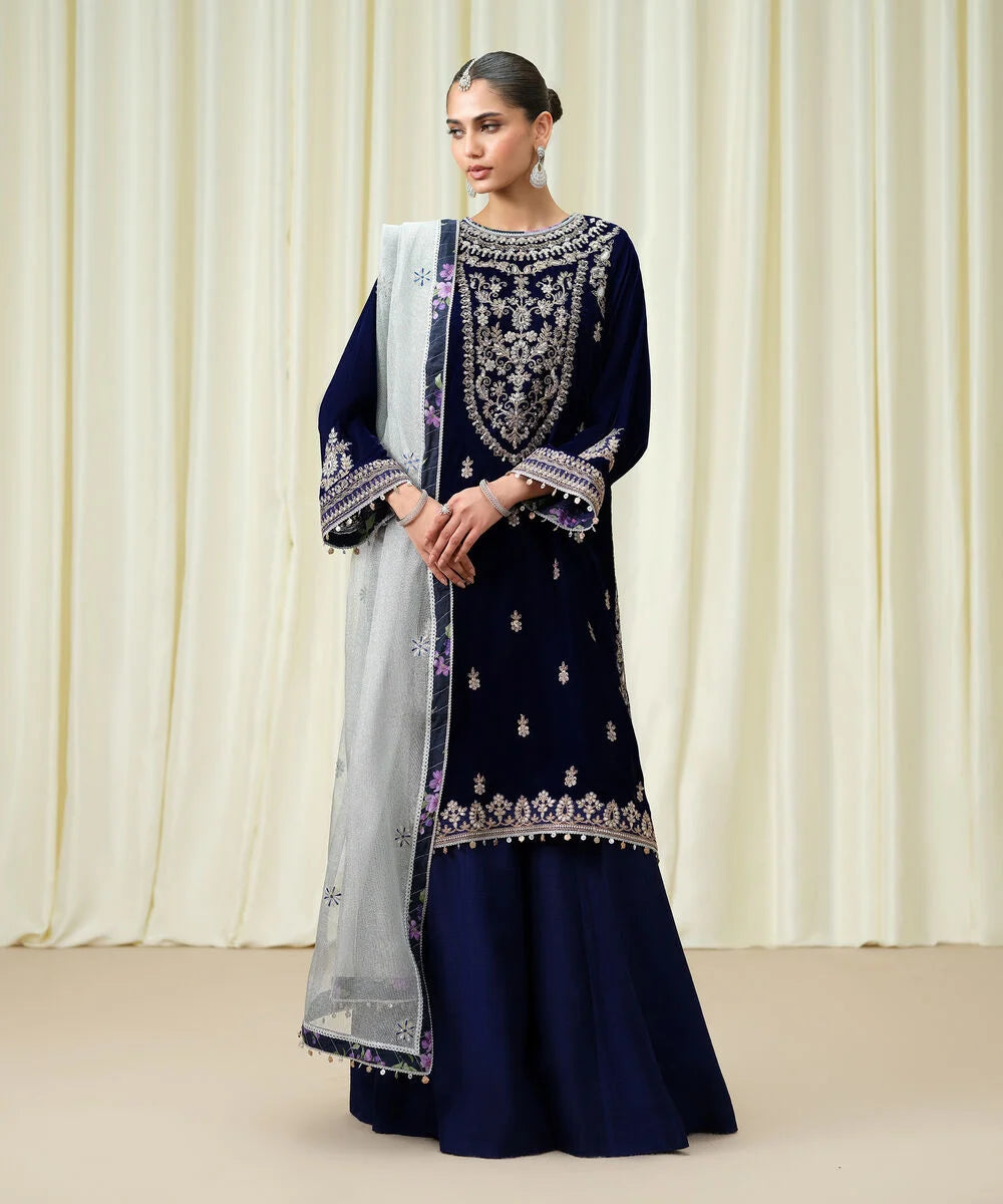 3 Piece - Embroidered Velvet Suit by Sapphire