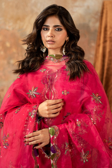 3-PC Embroidered Raw-Silk Suit By Charizma