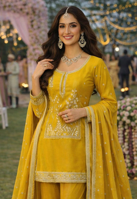 Mustard Silk Gharara Suit