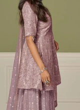 Lilac Georgette Embroidered Palazzo Suit