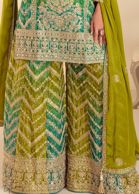 Vibrant Green Chinon Palazzo Suit