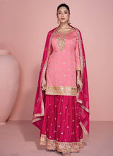 Pink Embroidered Chinon Palazzo Suit
