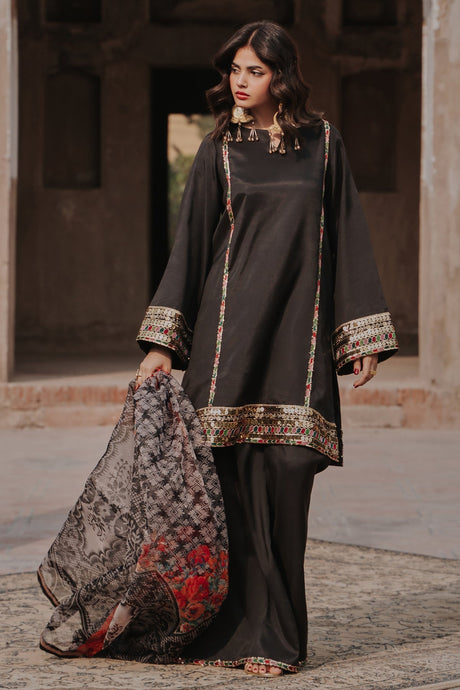 3-PC Embroidered Raw-Silk Suit By Charizma