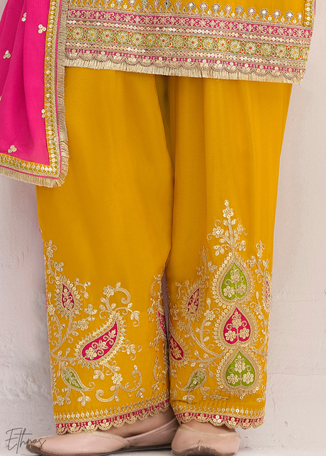 Dandelion Yellow Chinon Silk Salwar Suit