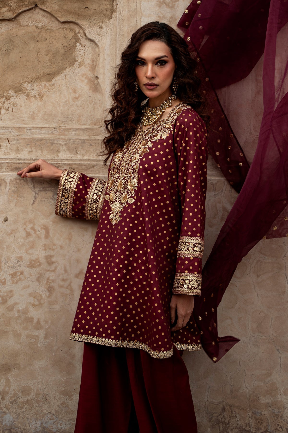 3-PC Embroidered Raw-Silk Suit By Charizma