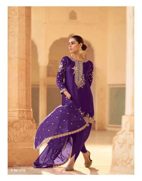 Soft Crepe Silk Embroidered Suit