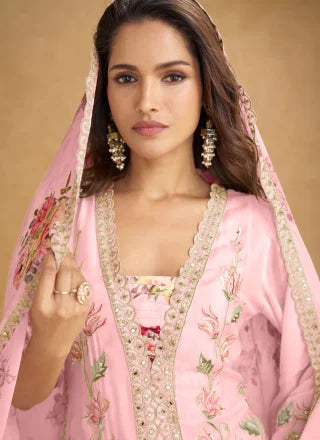 Chinon Palazzo Salwar Suit In Pink Color