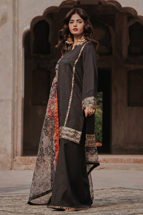 3-PC Embroidered Raw-Silk Suit By Charizma