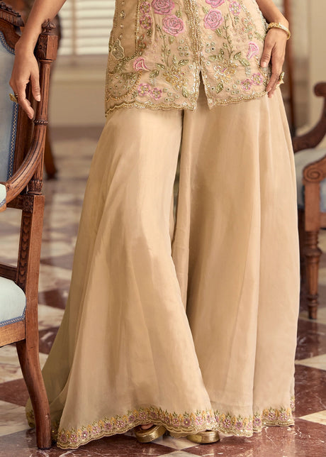 Beige Brown Simar Silk Palazzo Suit