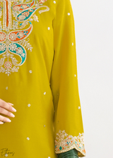 Olive Green Appliqué Chinon Sharara Suit
