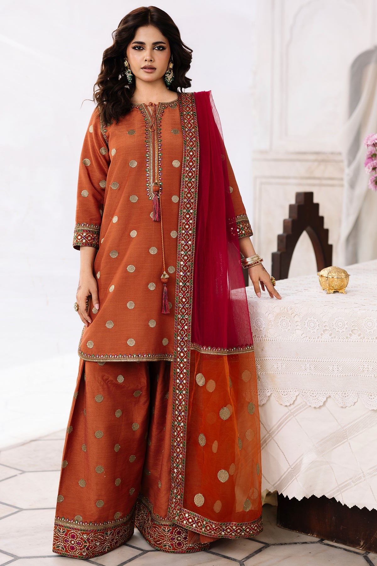 3-PC Embroidered Raw-Silk Suit By Charizma