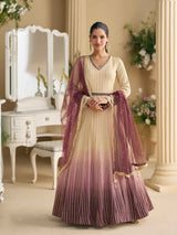 Wine Ombre Real Georgette Chikankari Anarkali Suit with Dupatta