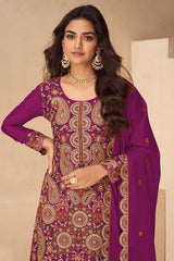 Pink  Embroidered Chinon Suit
