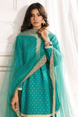 3-PC Embroidered Raw-Silk Suit By Charizma