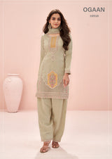 Sage Green Indian Chinon Premium Suit - full look