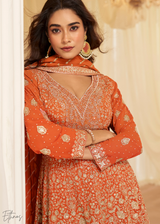 Orange Georgette Embroidered Anarkali Suit Set