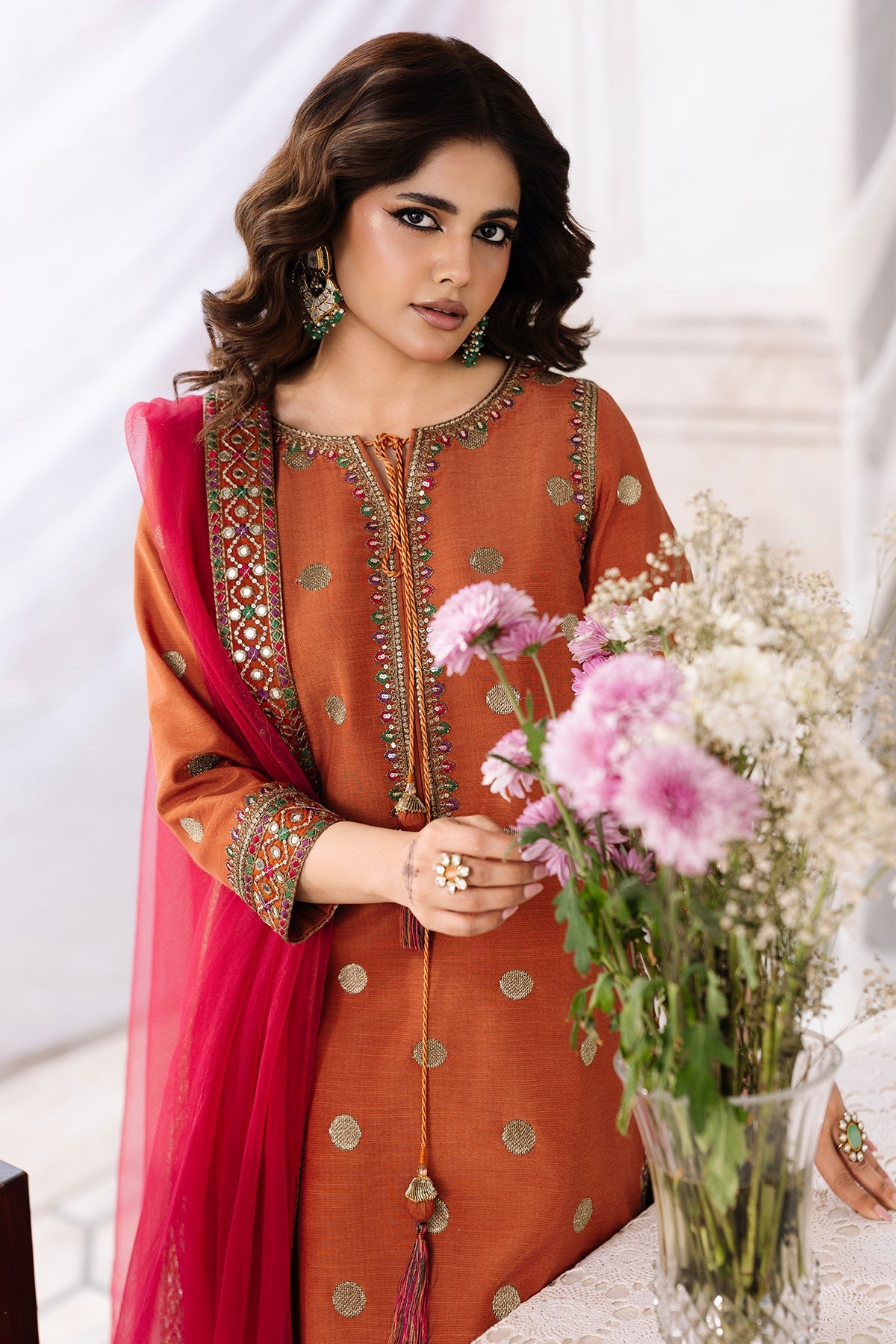 3-PC Embroidered Raw-Silk Suit By Charizma