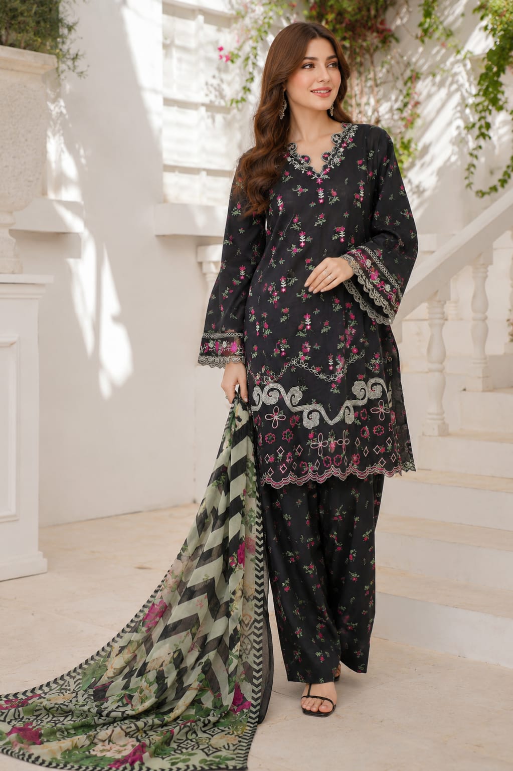 Bin Saeed Embroidered Lawn With Cotton Duptta