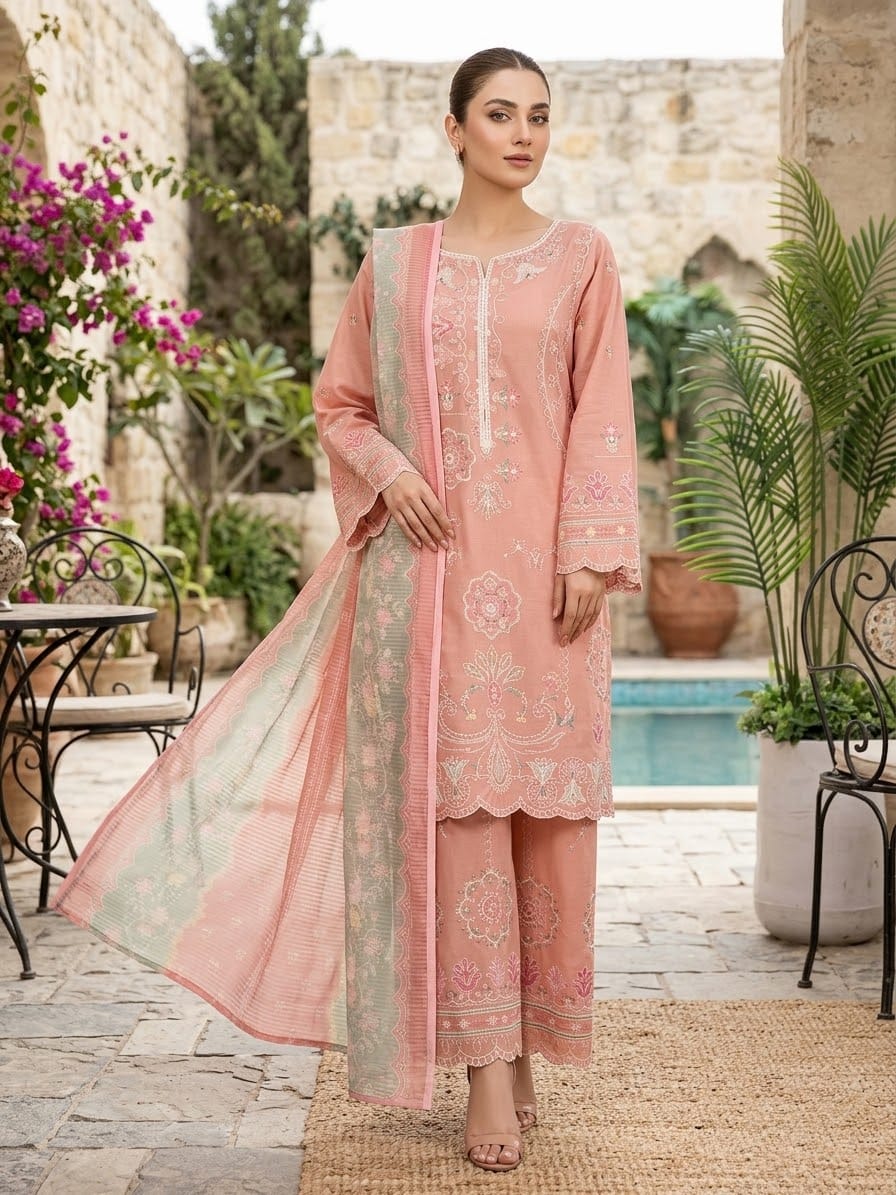 Bin Saeed Luxury Embroidered Lawn With Chiffon Embroiderd Dupatta