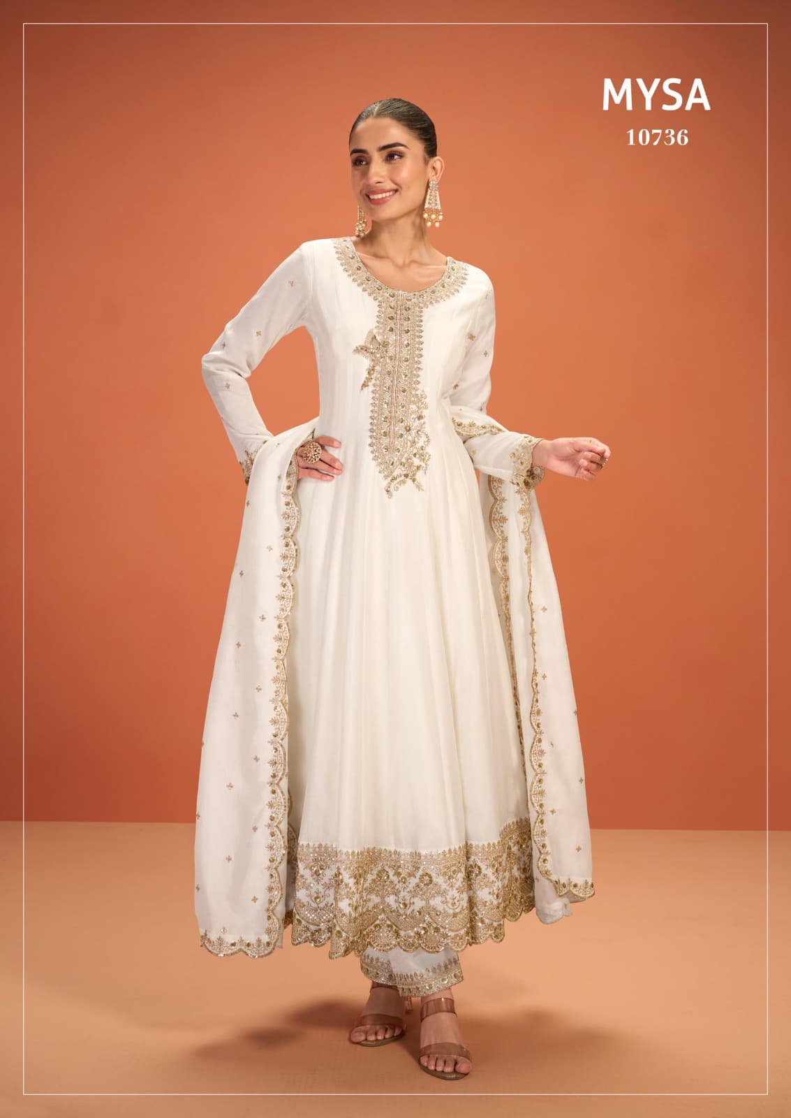 White Crepe Silk Zari and Sequins Embroidered Anarkali Suit